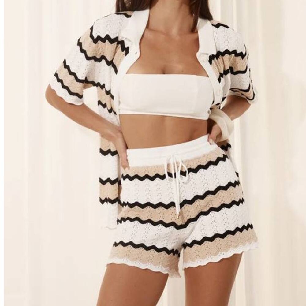 Seven Wonders Caprice Crochet Shorts White Sand Combo S NEW coastal grandmother